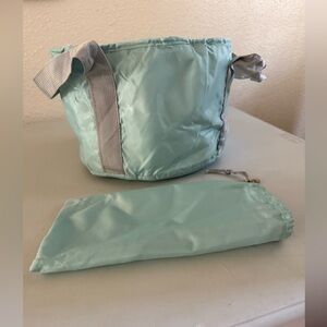 Light green portable collapsible foot soak basin tub with bag